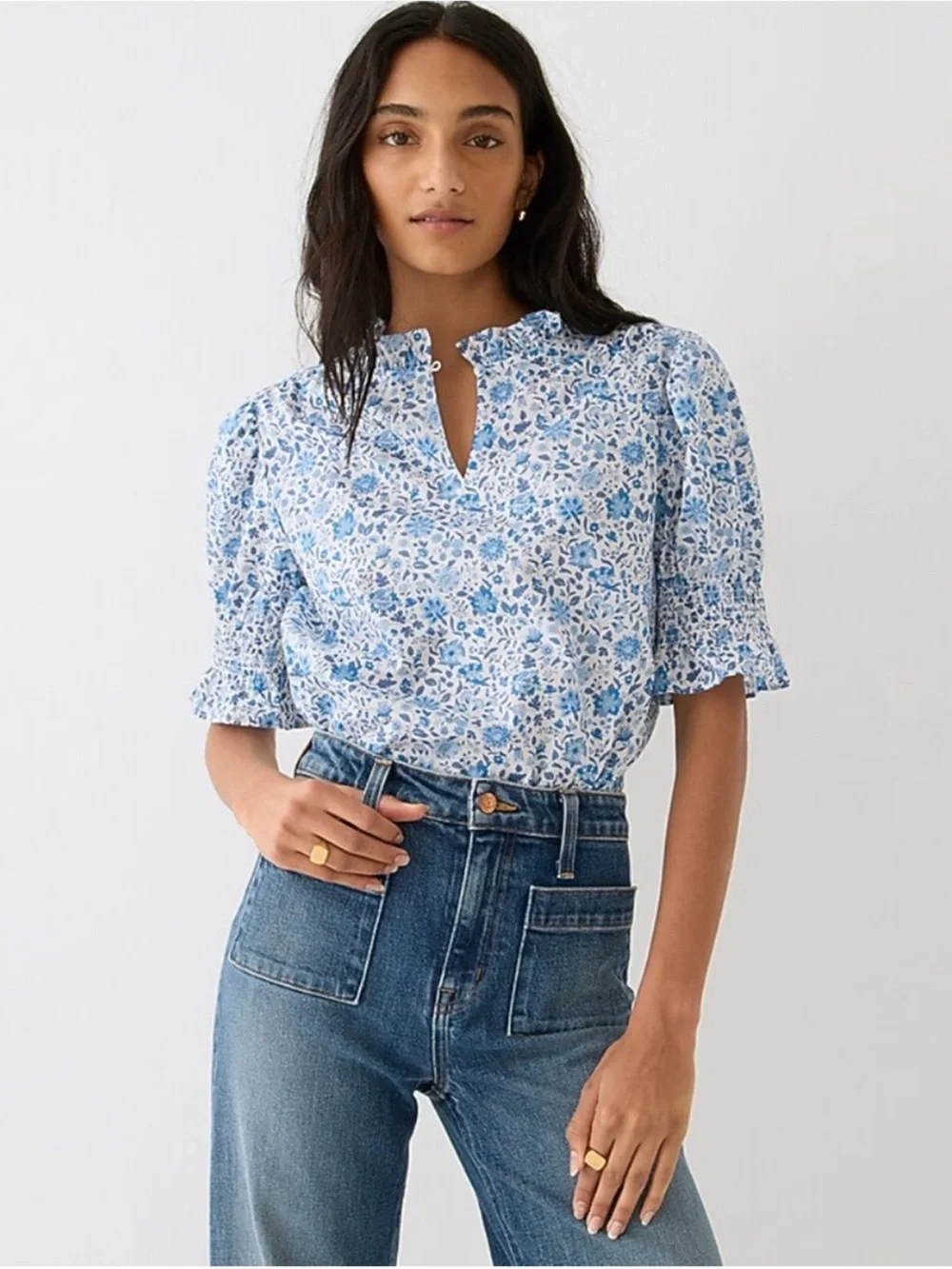 J. Crew Liberty® Ruffleneck Keyhole Top in Grace Emily Bell size XS BN379